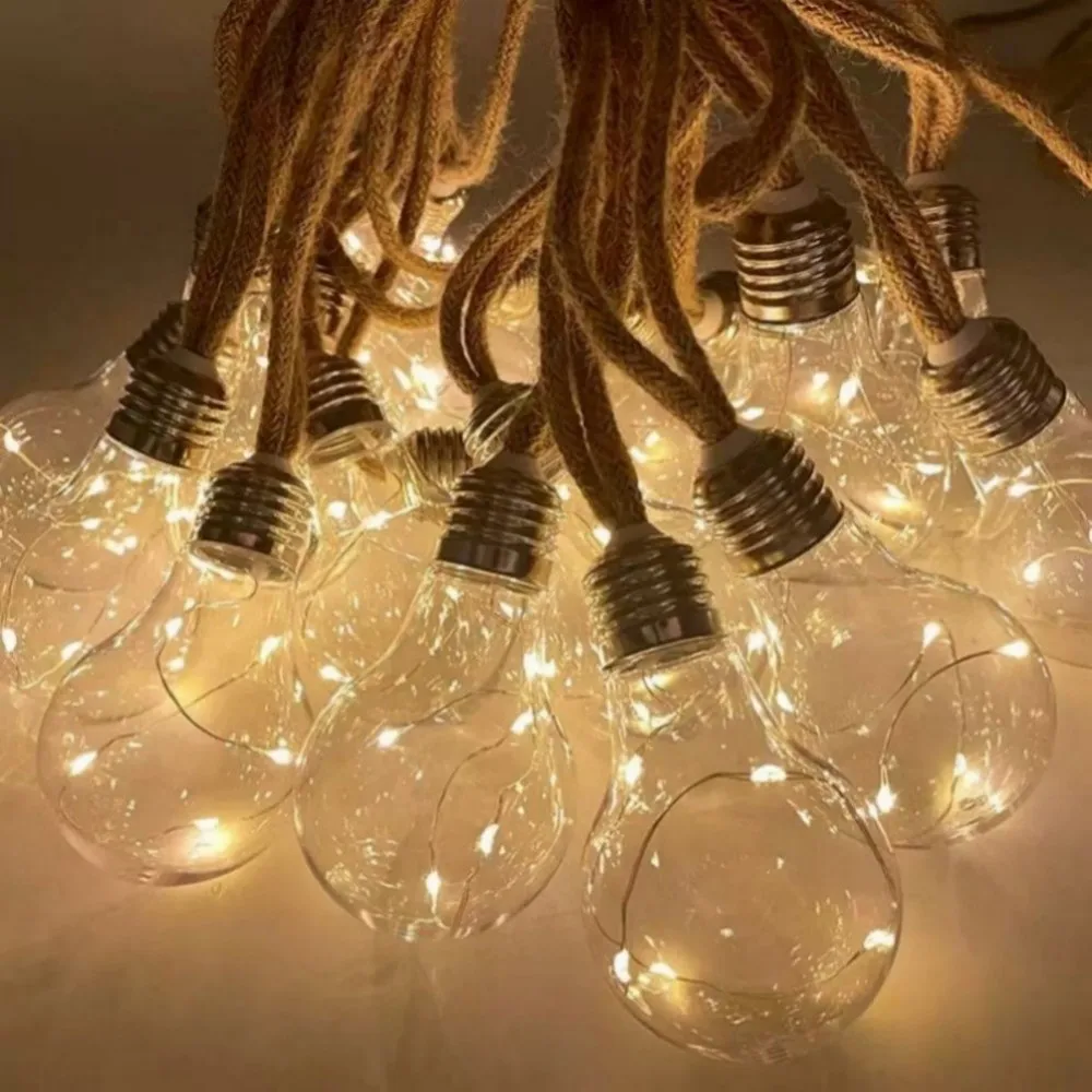 

1PC 5M10LED solar hemp rope circular ball bubble copper wire light string (lithium battery), 8 lighting modes, Halloween decorat