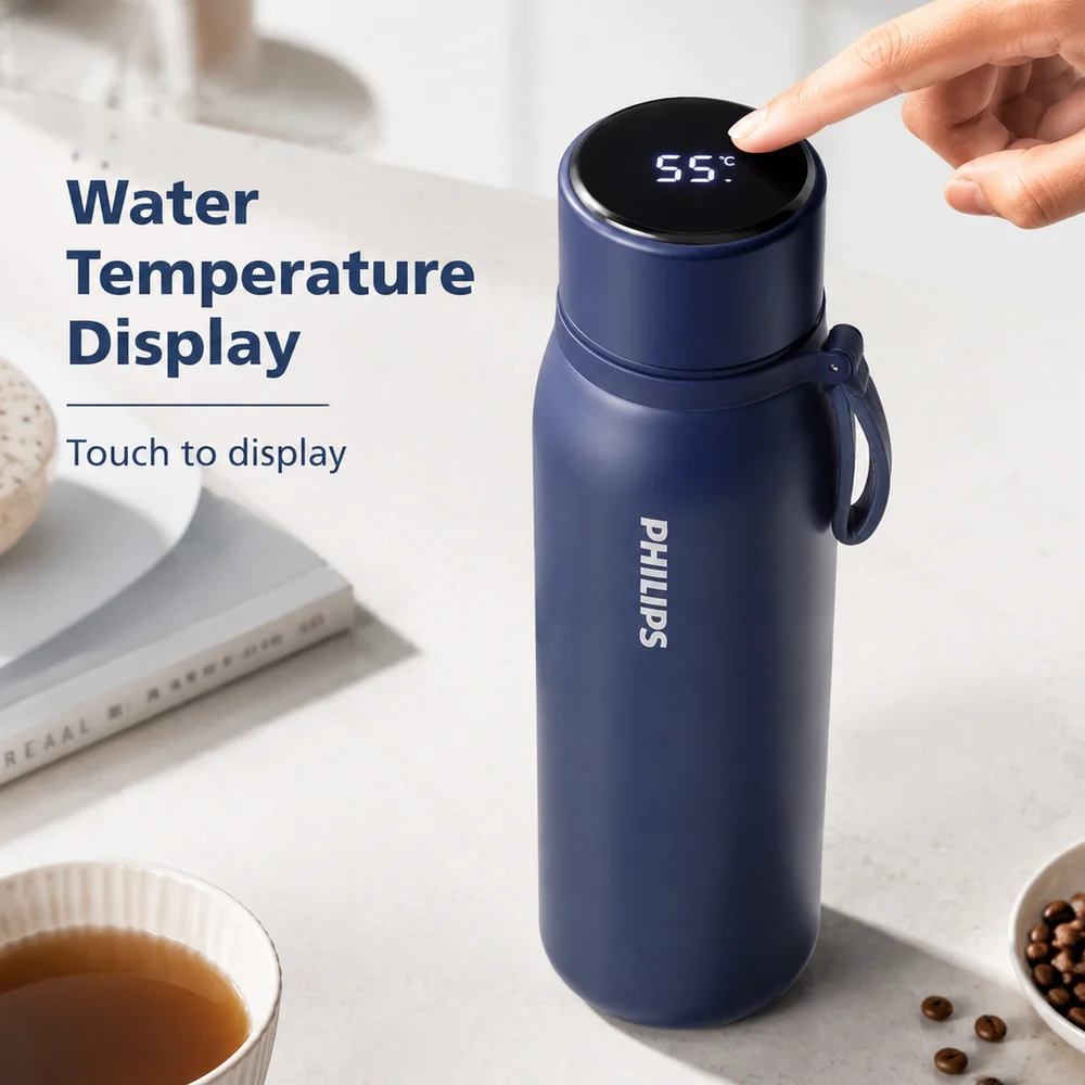 Philips Electric Kettle Thermos Cup 480ML 316 Stainless Steel Temp Display 24-Hour Long Insulation IPX7 AWP2569 insulated bottle