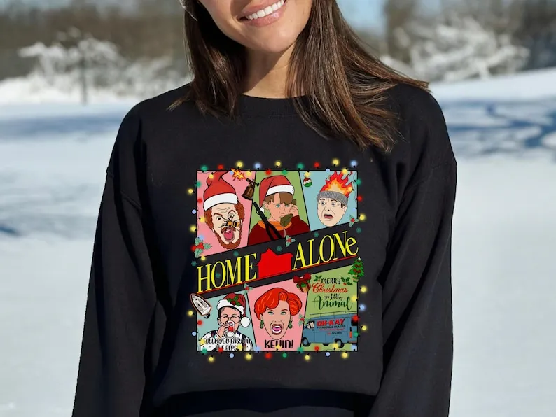 Vintage Crew-neck Home Alone Tops Hoodied Girls Sweatshirts Unisex Hoodie Christmas Crew-neck Holiday Movie Hooded Sweatshirt