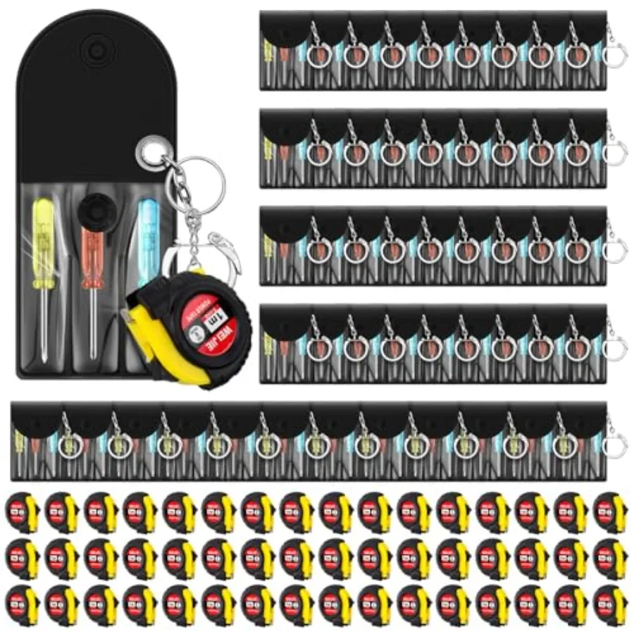

9 Pcs Mini Tape Measure Keychain Bulk Mini Screwdriver Keychain Set Adult Tool Party Prize for Father's Men Gifts