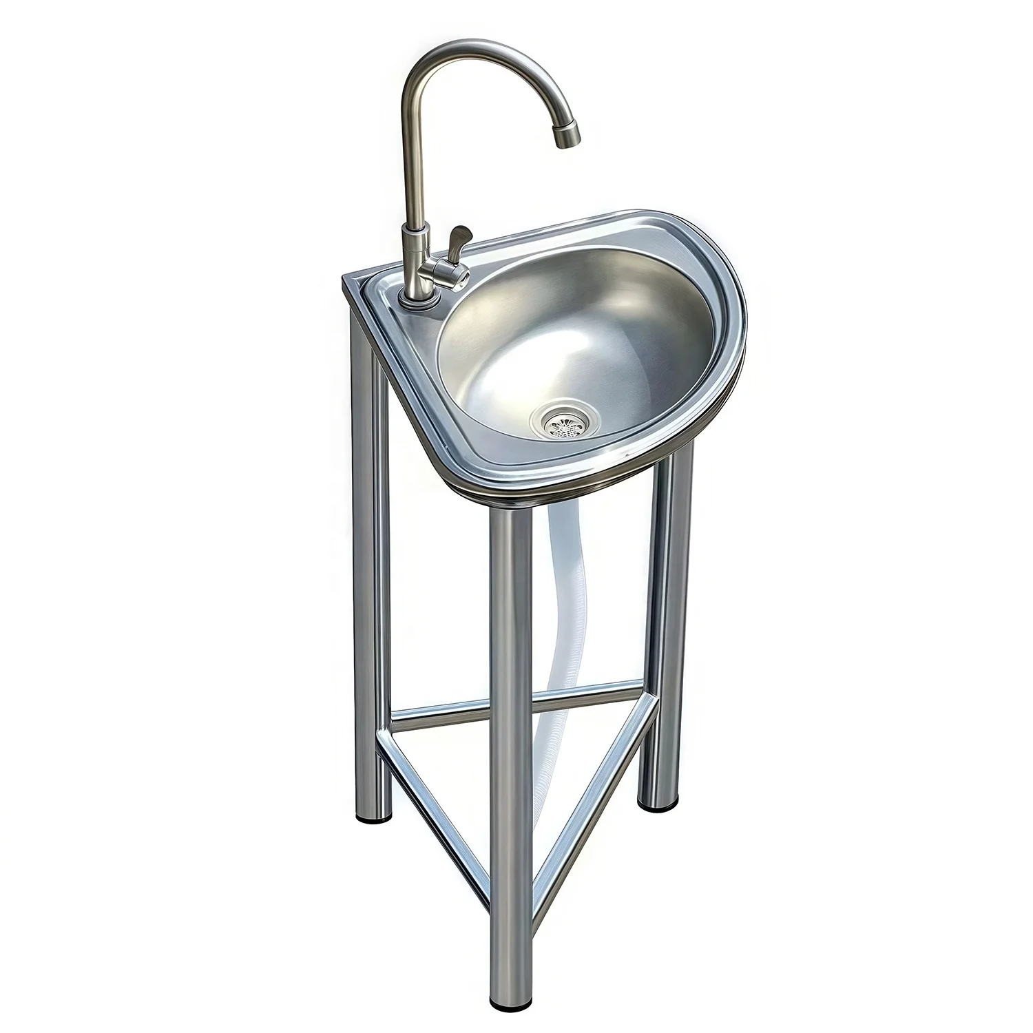 #Washroom Stainless Steel Triangle Sink with Floor Stand Corner Sector Bathroom Sink Free-Standing Indoor & Outdoor Basin