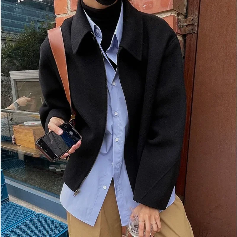 Neploe Vintage French Simple Casual Lapel Long Sleeve Woollen Coat Femme 2024 Winter Elegant Commuting Temperament Blends