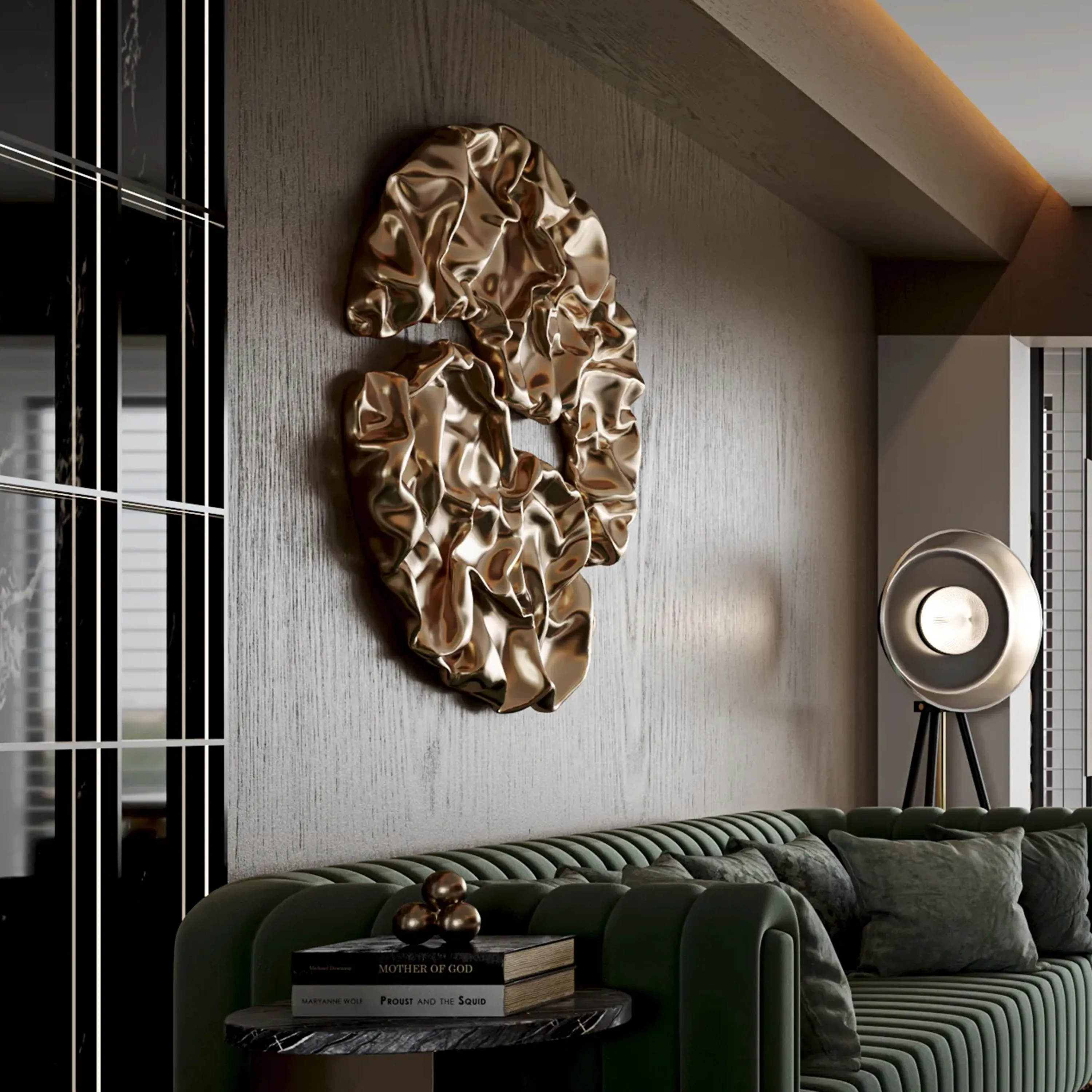 High-end living room sofa metal decorative painting light luxury hotel villa wall three-dimensional painting