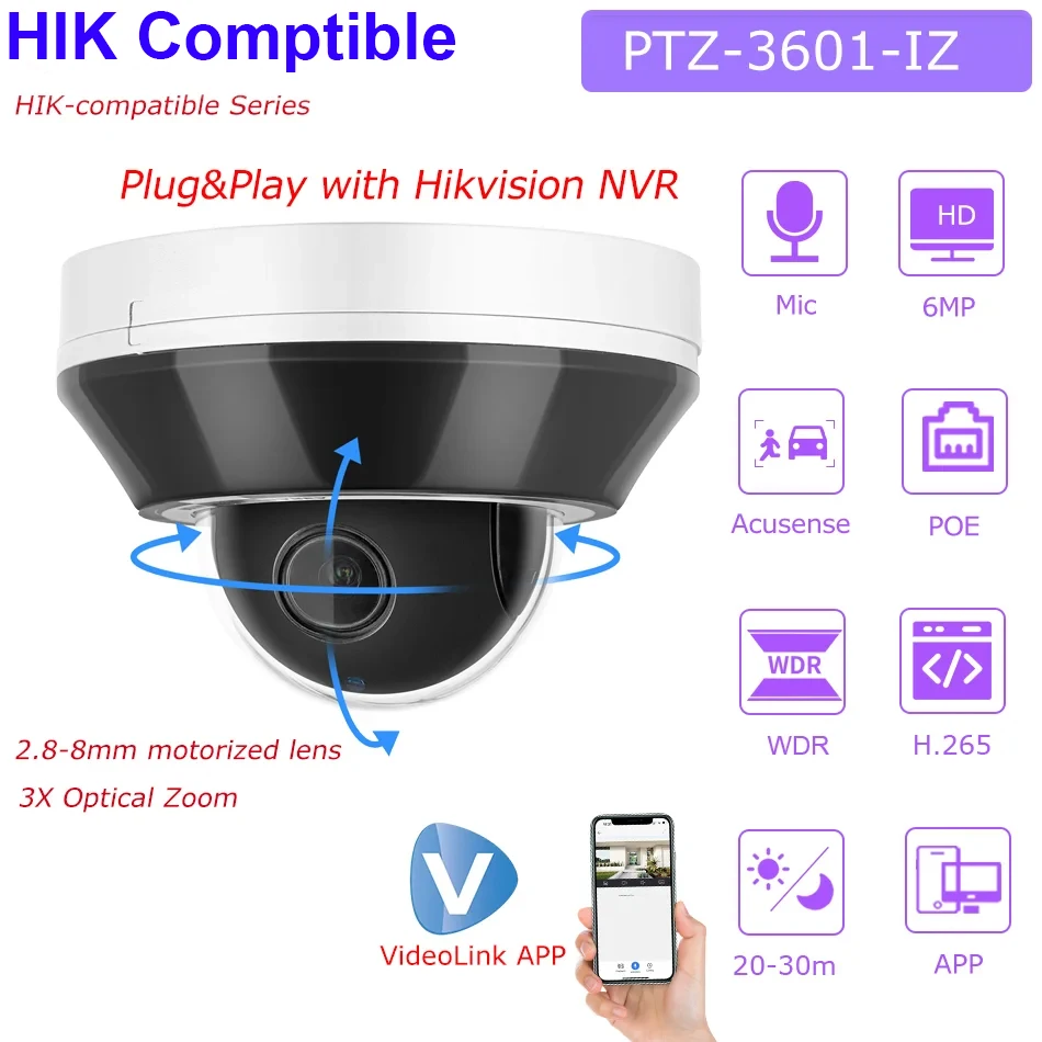 hikvision camera de seguranca de vigilancia compativel com ptz camera ip 3x zoom de 288 mm microfone integrado ir20m ip66 cctv app view 01