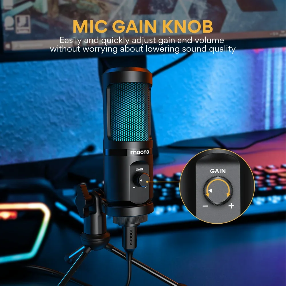 -MAONO Neue RGB Gaming Mikrofon Mit Mic Gain Desktop Mikrofon Podcast Microfono USB Mikrofon Für Gamer Gaming Mikrofone Ansicht 4