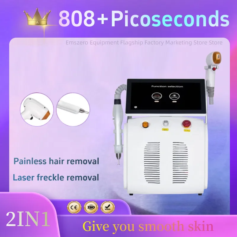 

New 2 in 1 808 Diode Laser Hair Removal Tattoo Machine with 4 Wavelength 755nm 808nm 1064 Diode Laser and Picosecond Laser
