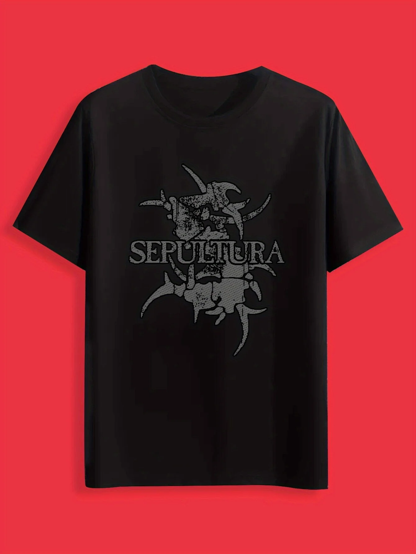 

[Edgy Gothic T-Shirt] Lightweight Black Men's Summer Graphic T-Shirt | Casual SEPULTRA Armor Design