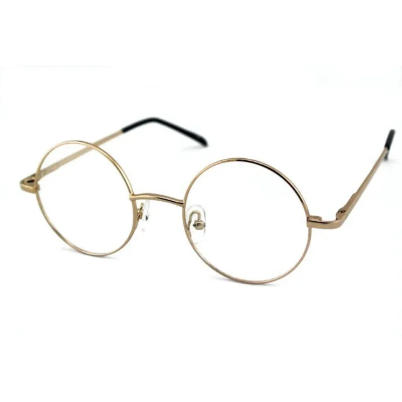 Vintage Round Reading Glasses Gold 42mm Spring Hinges Metal Eyeglass Frames Full Rim Myopia Eyeglasses -50......-600 +50....+600