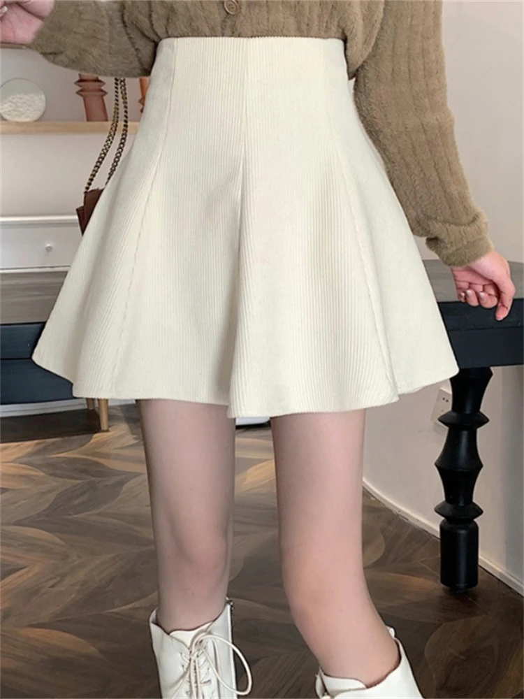 

Юбка-трапеция из вельвета с высокой талией для женщин больших размеров, скрывающая живот, с защитой от просвечивания, маленький размер, А-силуэт