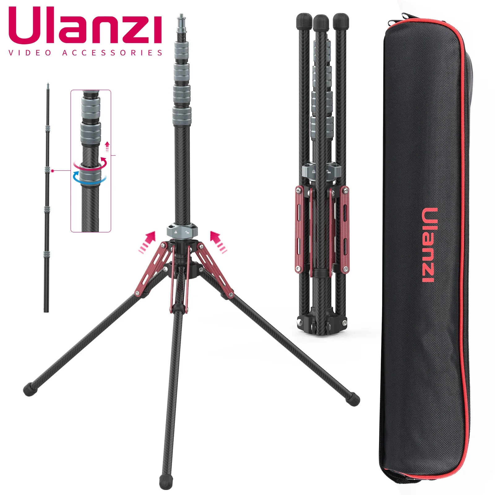 

Ulanzi MT-49 Carbon Fiber Tripod Adjustable Professional Travel 195cm Monopod for Phone DSLR Camera Photographic Softbox Stand