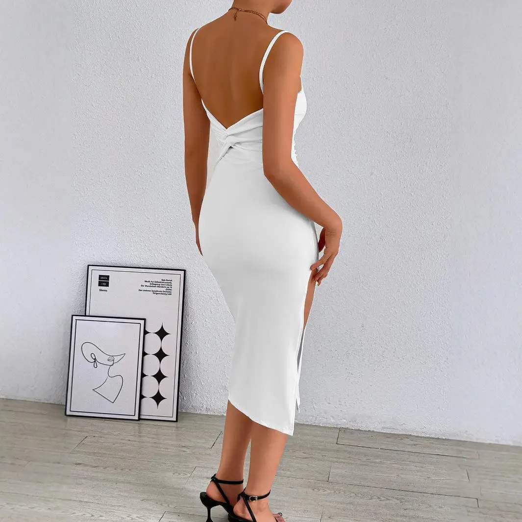 Sexy longue fendue Bal sangle Dr moulante jupe Midi Ele Sle No Sve taille moyenne t-shirt fibre d'acétate pour Ciwalk