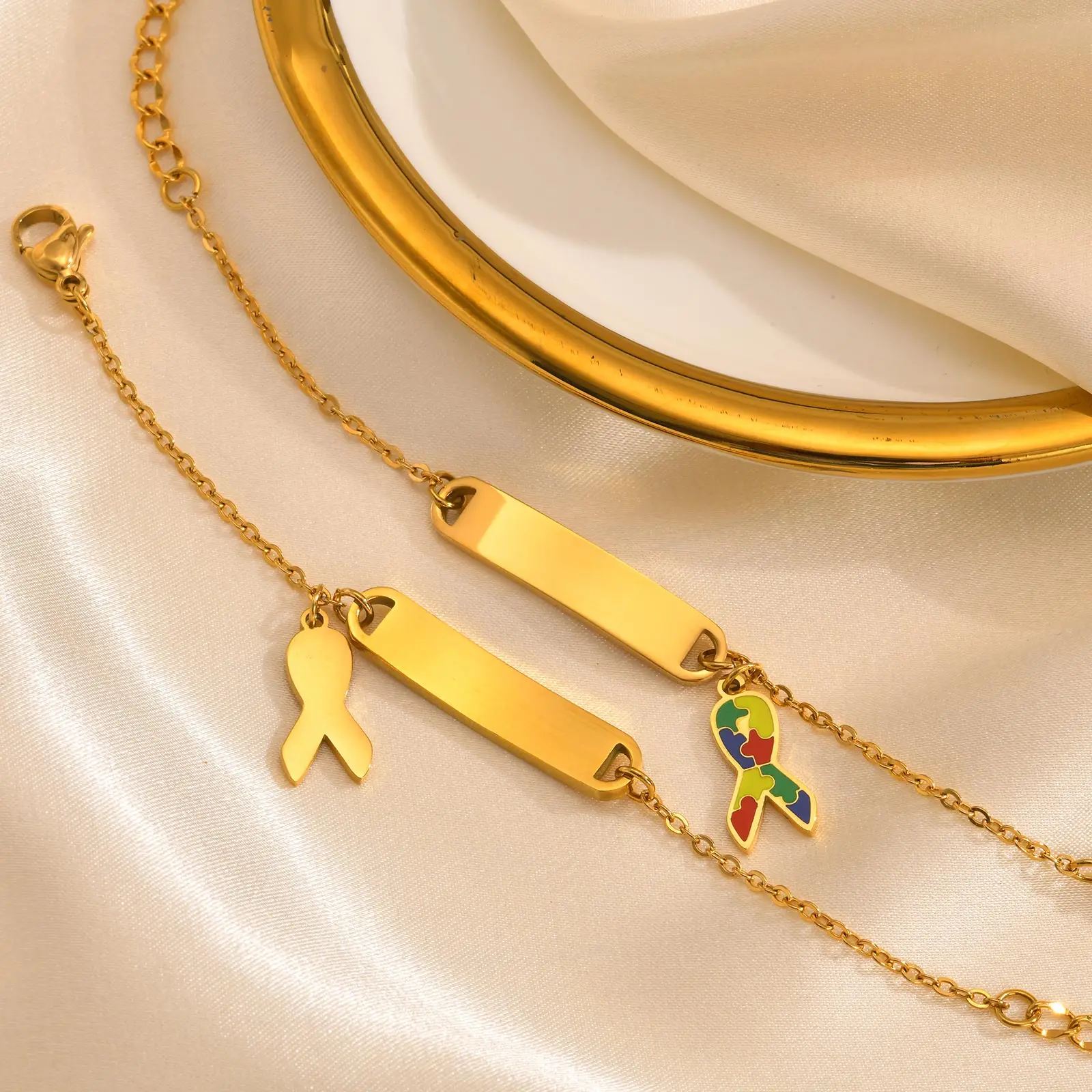 Pulseiras personalizadas gratuitas para identificação de autismo, presente para pais e filha, cola colorida por gotejamento, pulseira curvada para crianças com gravação