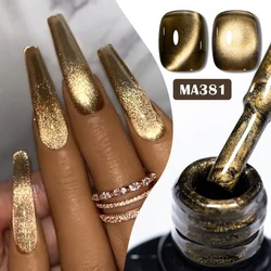 MEET ACROSS 7ml Gold Cat Magnetic Gel Autumn Winter Color Sparkling Glitter Soak Off UV LED Gel Nail Art Varnish
