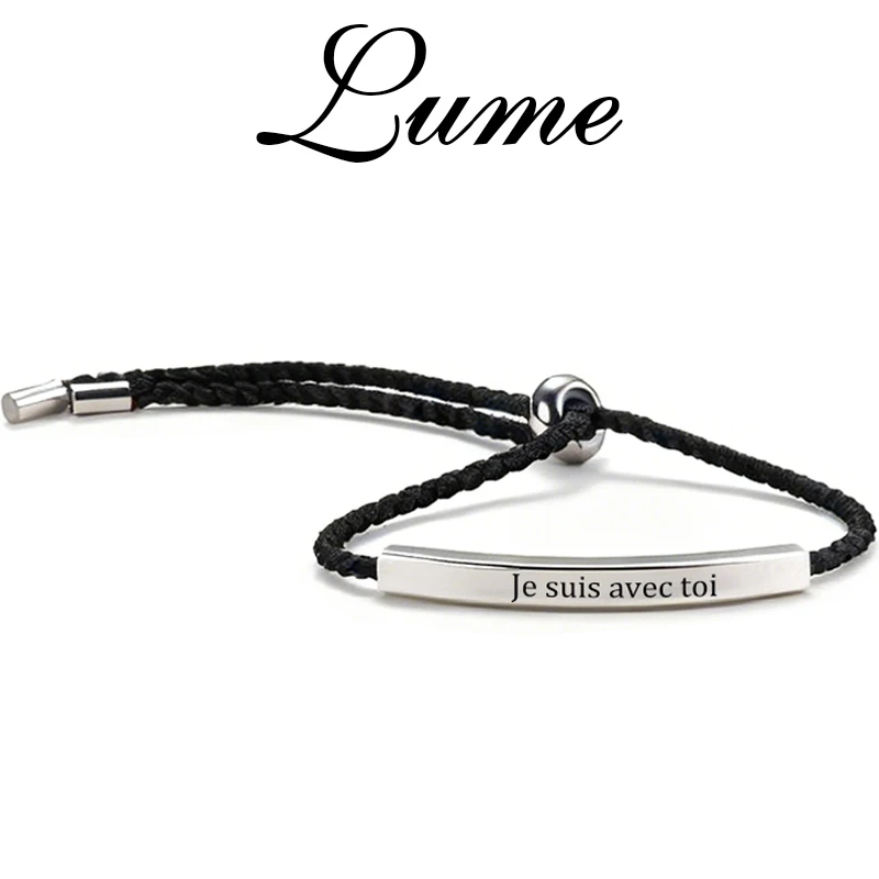 

Lume Personalized Custom Bracelet Engrave Name For Women Men Braided Rope Stainless Steel Adjustable Rope Birthday Jewelry Gifts