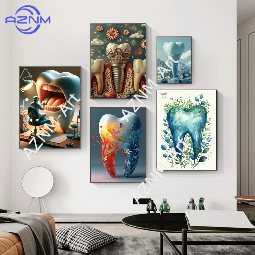 Zahnimplantat Dental-Kunst Poster Druck Poster Papier Wasserfester Aufkleber Wohnzimmer Bar Wandbild Dekoration