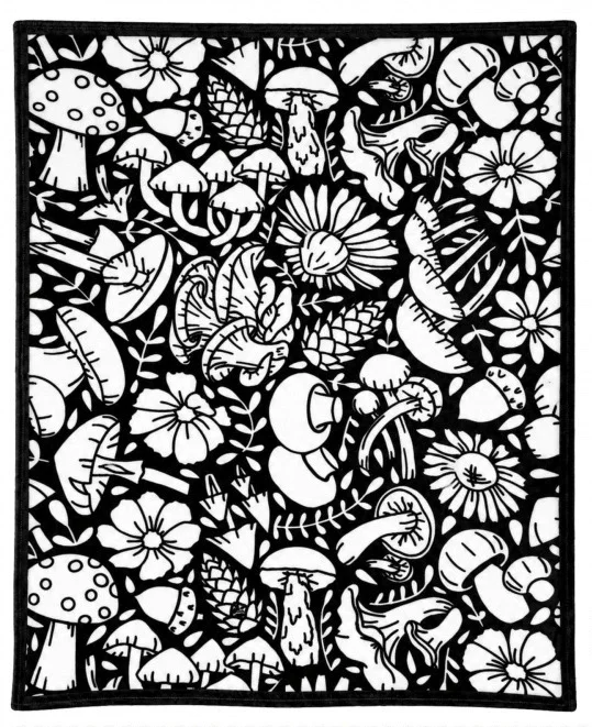 Monochrome Mushroom Flower Blanket Pinecone Botanical Doodle DIY blanket Lightweight Couch Cover Gift