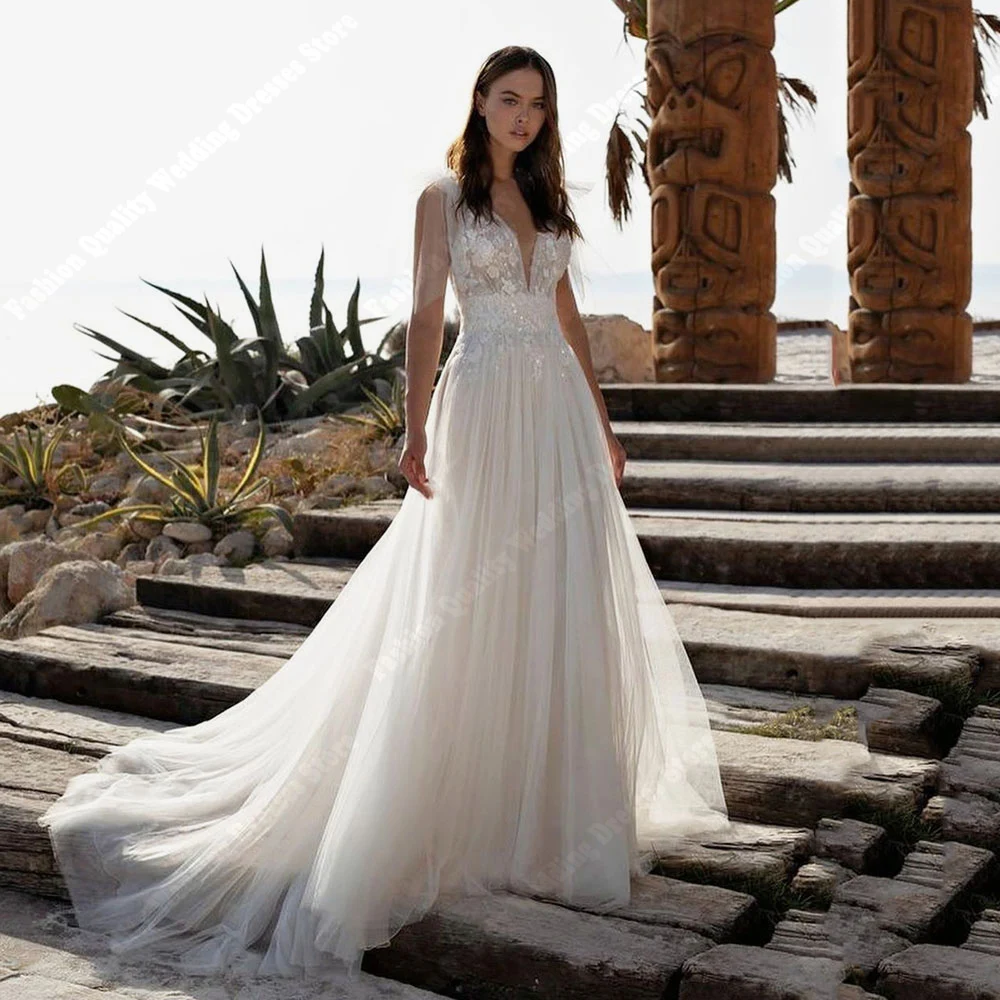 Decalcomanie in pizzo Tulle abiti da sposa da donna abiti da sposa Vintage bianchi classici nuovo Design decalcomania in tessuto brillante Vestidos De Novias