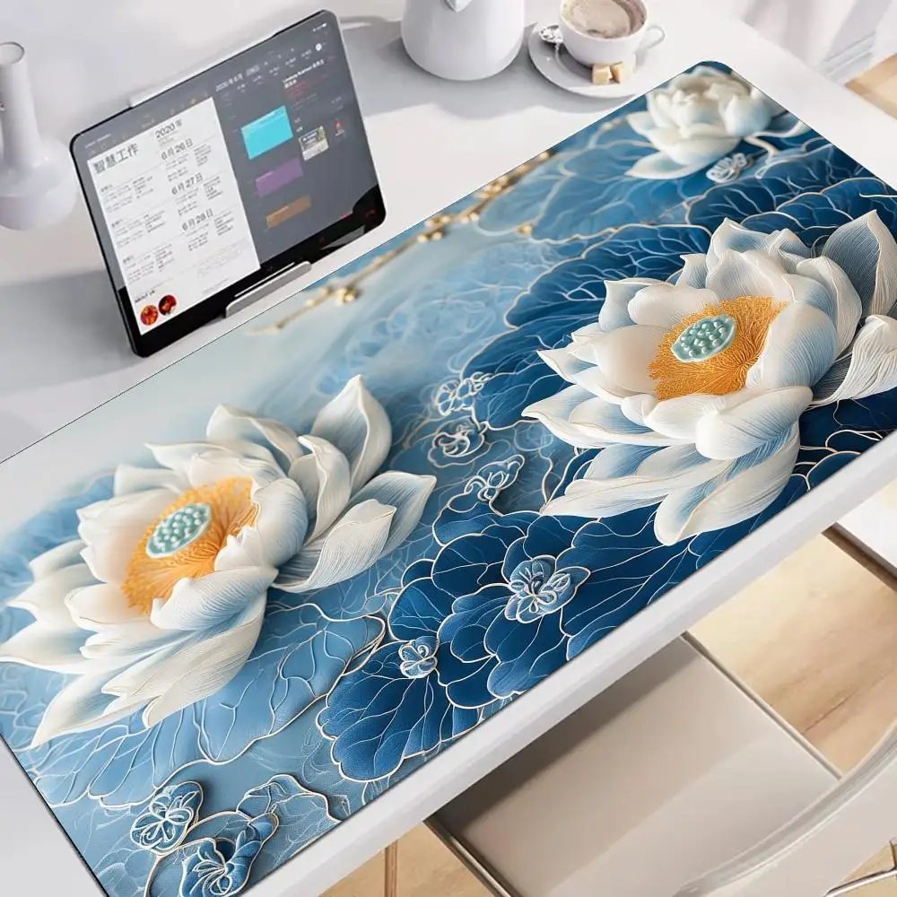 

White lotus Flower Mouse Pad Mousepad XXL Large Gaming Non-slip Laptop Tablet Mat Nootbook Game Rug Mini PC Extend Pads Playmat