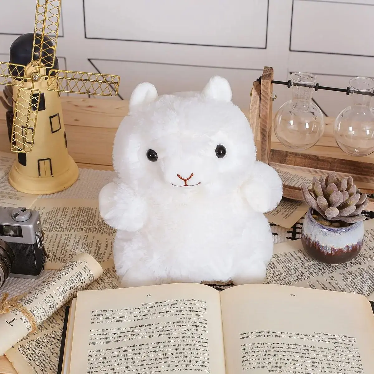 Peluche ripiene di alpaca bianca cartone animato burattino a mano genitore-figlio storytelling giocattoli di peluche di alpaca arcobaleno