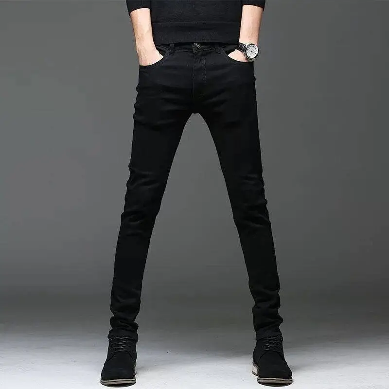 Warm Fleece Pants Winter Man Cowboy Man Thermal Fleece Lined Black Korean Fashion Slim Thicken Plush Wool Boot Cut Jeans Men