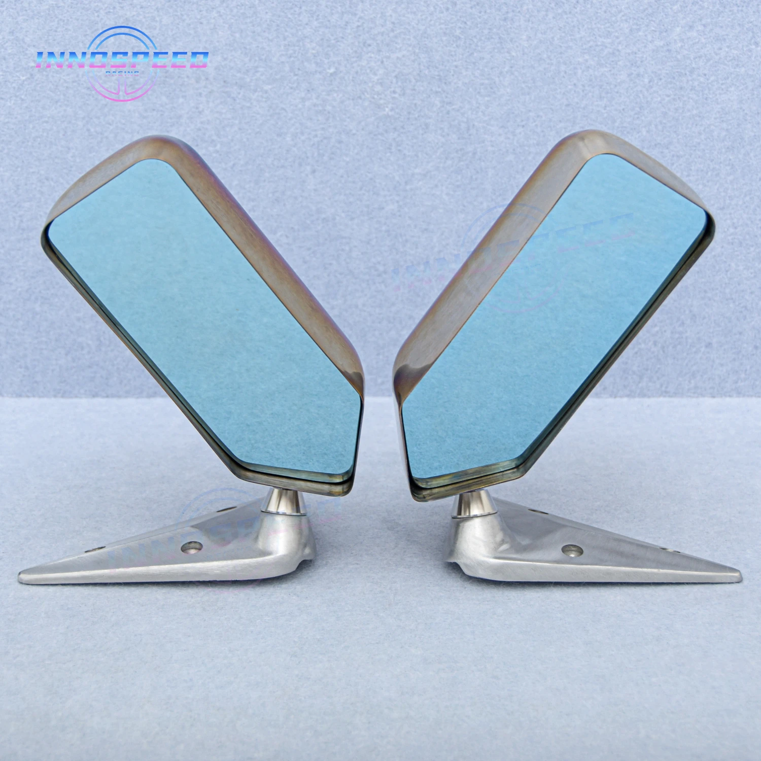 JDM F1 Style Sport Craft Square RearView Mirror Surface Titanium Blue Tuning Car Side Mirror with Metal Bracket