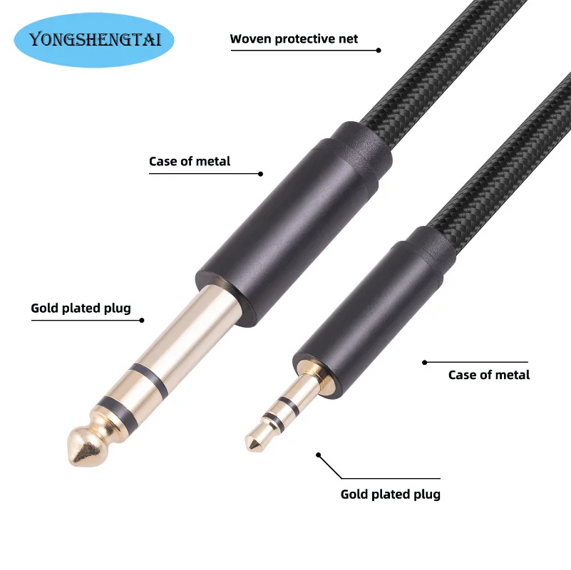 Nueva carcasa de Metal chapado en oro cabeza 3,5mm Revolution 6,35mm cuerpo público sonido teléfono móvil amplificador de potencia mezclador Cable de Audio