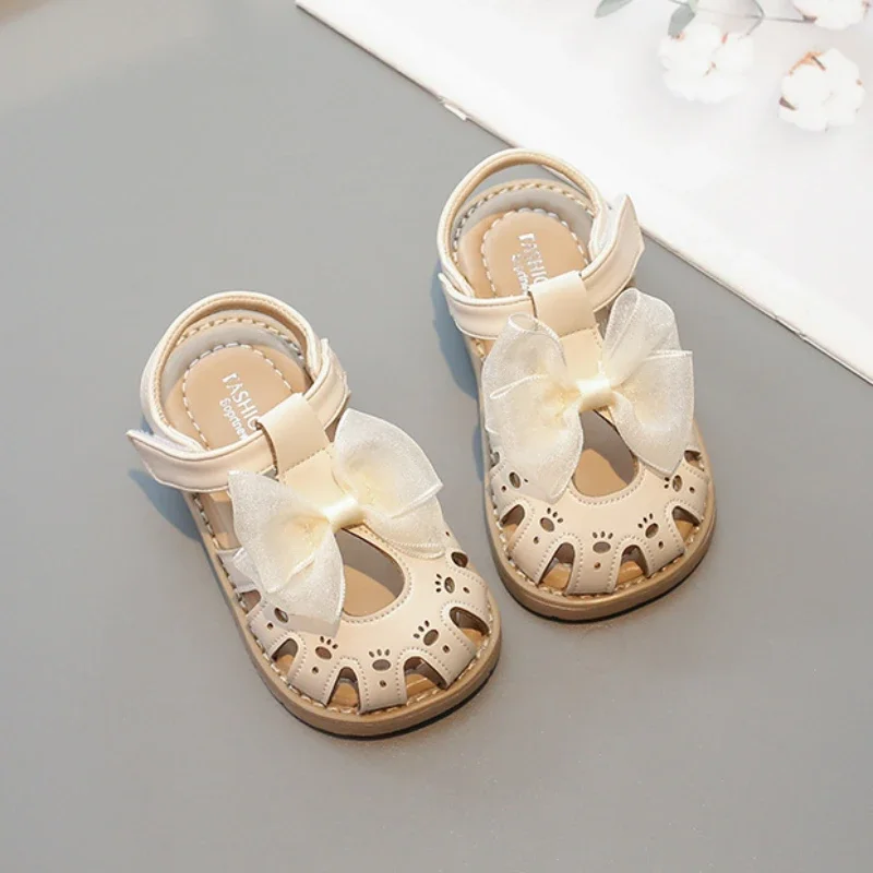 

Little Girl Sandal Summer Princess Sweet Lace Bowtie Flat Sandals for Kids Causal Fashion Elegant Beige Children Beach Sandals