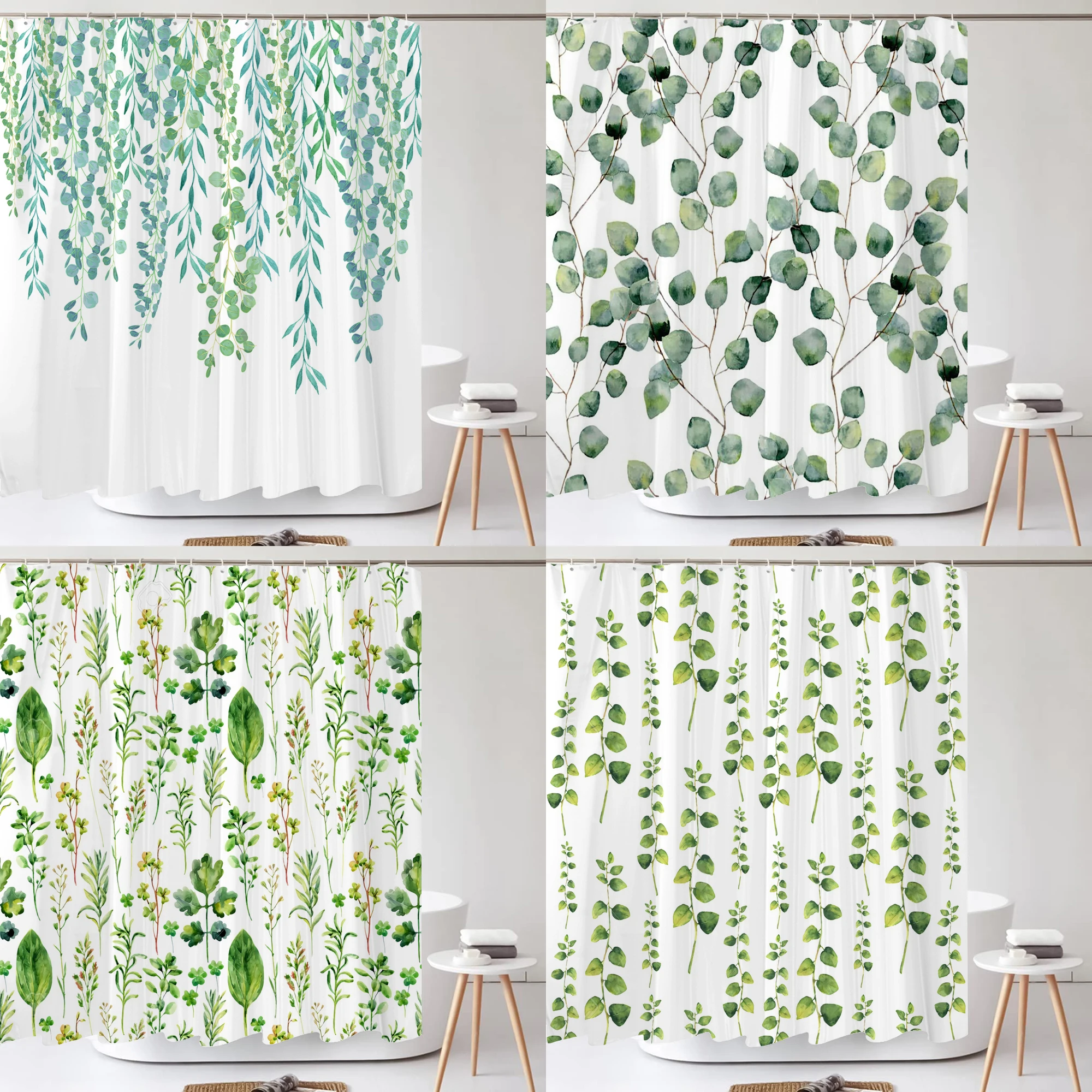 

Tropical Green Plant Leaves Palm Cactus Shower Curtains Bathroom Curtain Frabic Waterproof Polyester Bathroom Curtain with Hooks