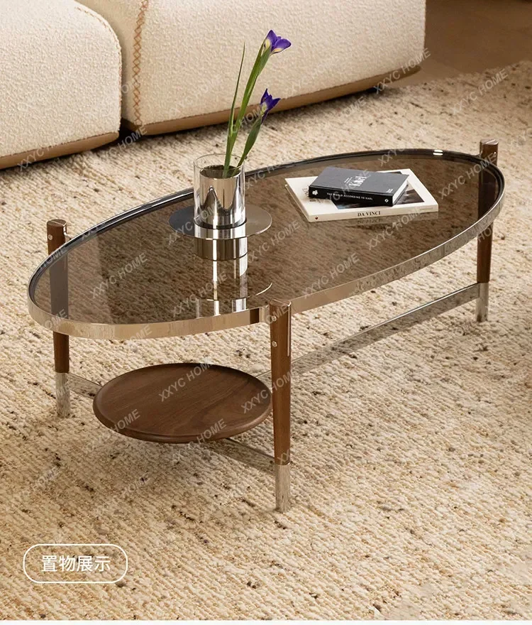 

BJ Bauhaus Solid Wood Glass Oval Coffee Table Living Room Home 2026 New Model
