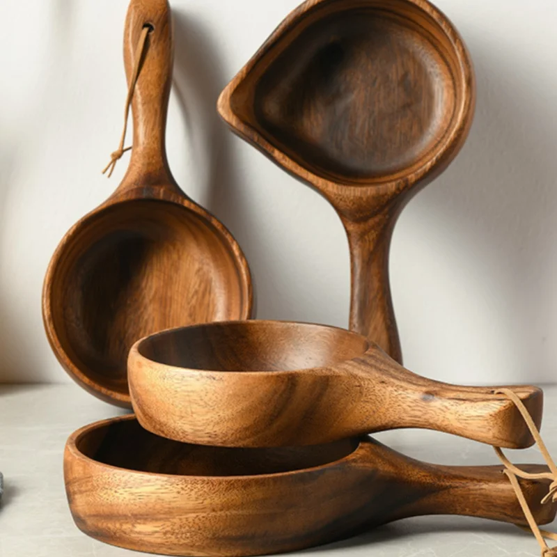 Japanese handle wooden bowl solid wood measuring spoon large scoop milk cup walnut salad bowl tableware