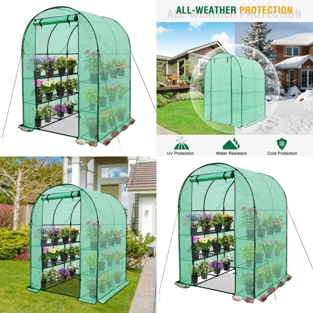 

Трехуровневая переносная теплица с 8 полками, откатными дверями и окнами, подходит для использования в помещении/на улице, простая сборка, 56.3x56.3x76.8, C