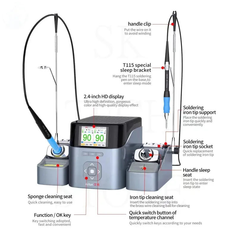 AIXUN T420D Intelligent Double Welding Station With T210 T115 T245 Soldering Handle Soldering Iron Station for Phone PCB Repair