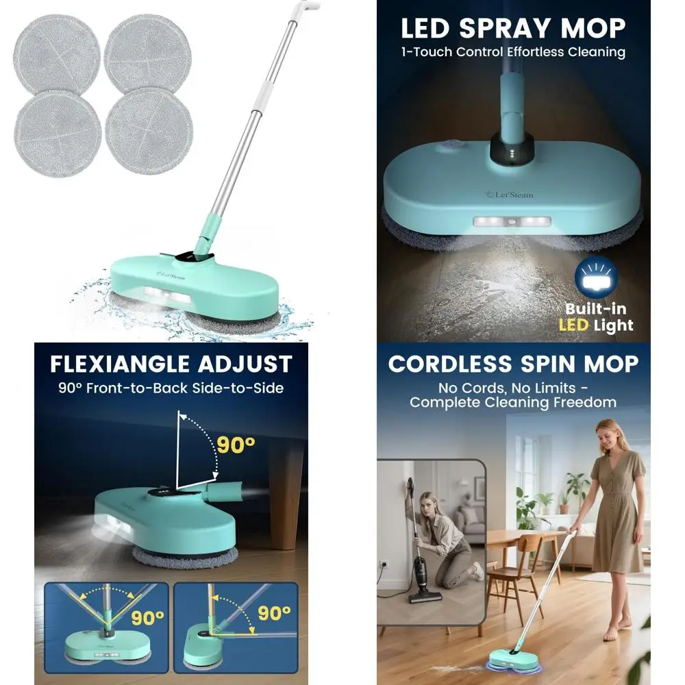 

Powerful Dual-Motor Cordless Spin Mop with LED Headlight, Water Spray & 2600mAh Rechargeable Battery for Floor Scrubbing