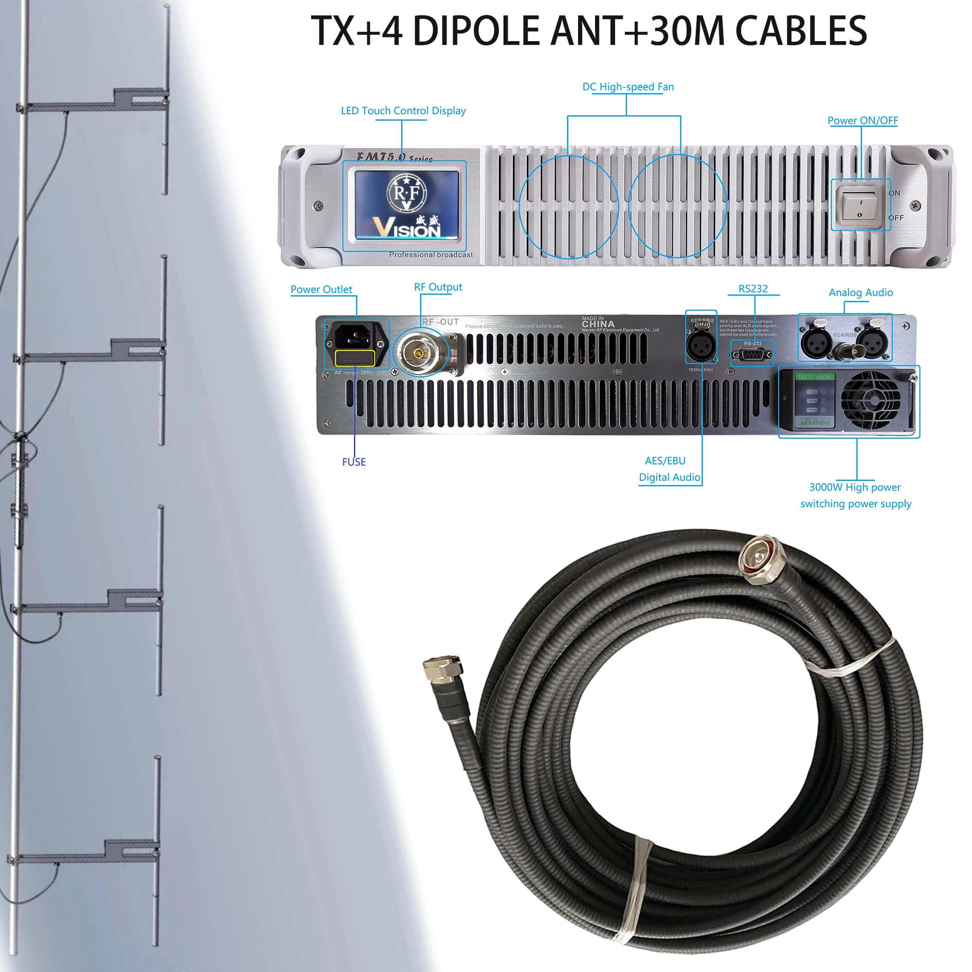 FMT5.0-350H Professional Radio Broadcast DIGITAL Transmitter  Broadcast Signals Cover Base Station Signal Coverage Range 10-30km