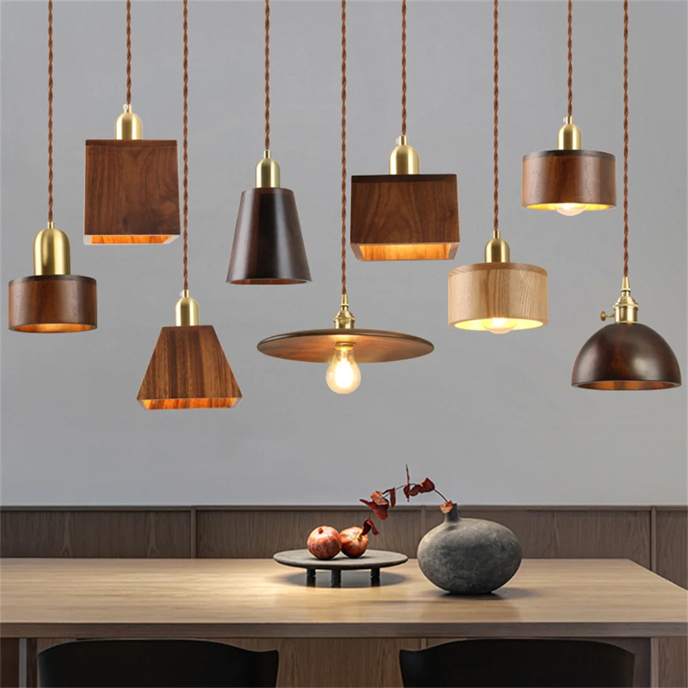 

Nordic Modern LED Pendant Light Fixture Brass Wooden Loft Kitchen Island Hanging Lamp Home Decoration Lighting Suspension Design