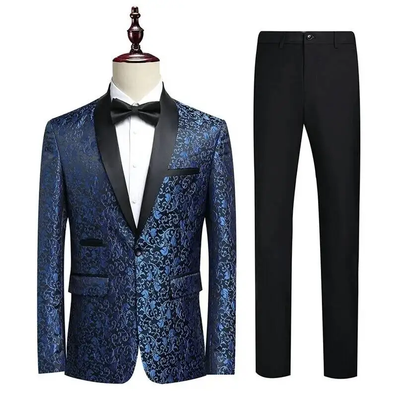 

Blazer+Trousers Men Fashionable Business British Style Solid-Color Gentleman's Wedding Workwear, Casual Performance Suit