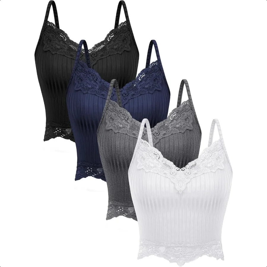 

4 Pcs Lace Y2k Tank Tops Fairy Grunge Clothes Crop Tops Lace Patchwork Cami Ribbed Knitted Tank for Women