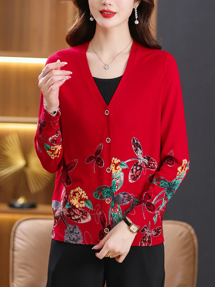 Maglione con stampa Donna Autunno Moda coreana Abbigliamento donna Cardigan Maglieria di alta qualità Cardigan monopetto