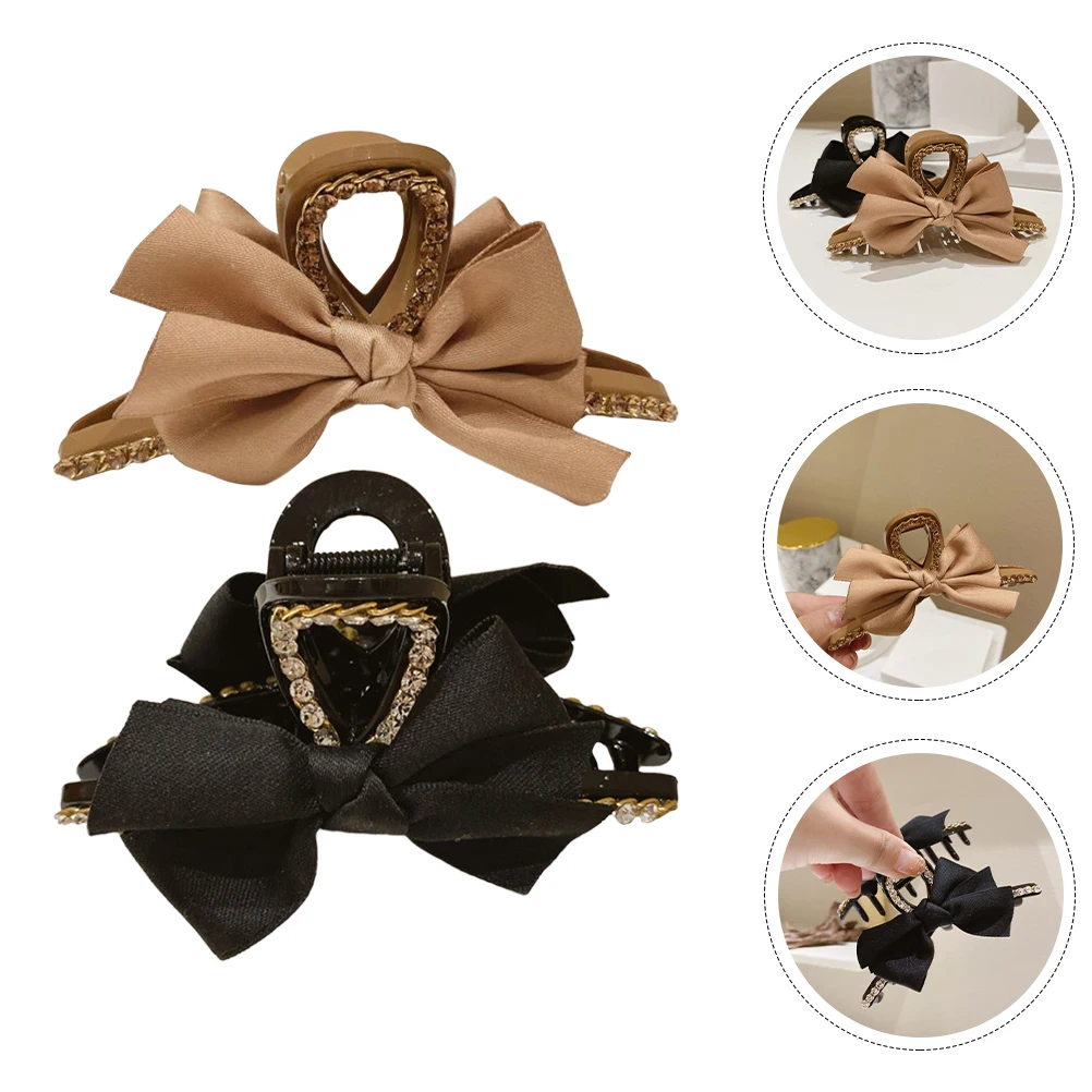 

2pcs Bowknot Clamps Colorful Cloth Non-Slip Clips Girls Women Creative Hair Claw Clip Stylish Hair Tying Tool For Bathroom
