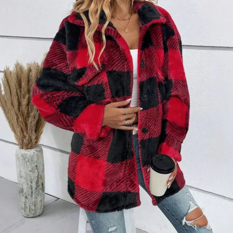 2026 New Autumn/Winter Women's Coat Checkered Fashion Comfortable Warm Versatile Daily Leisure Loose Commuter Simple Casual Coat