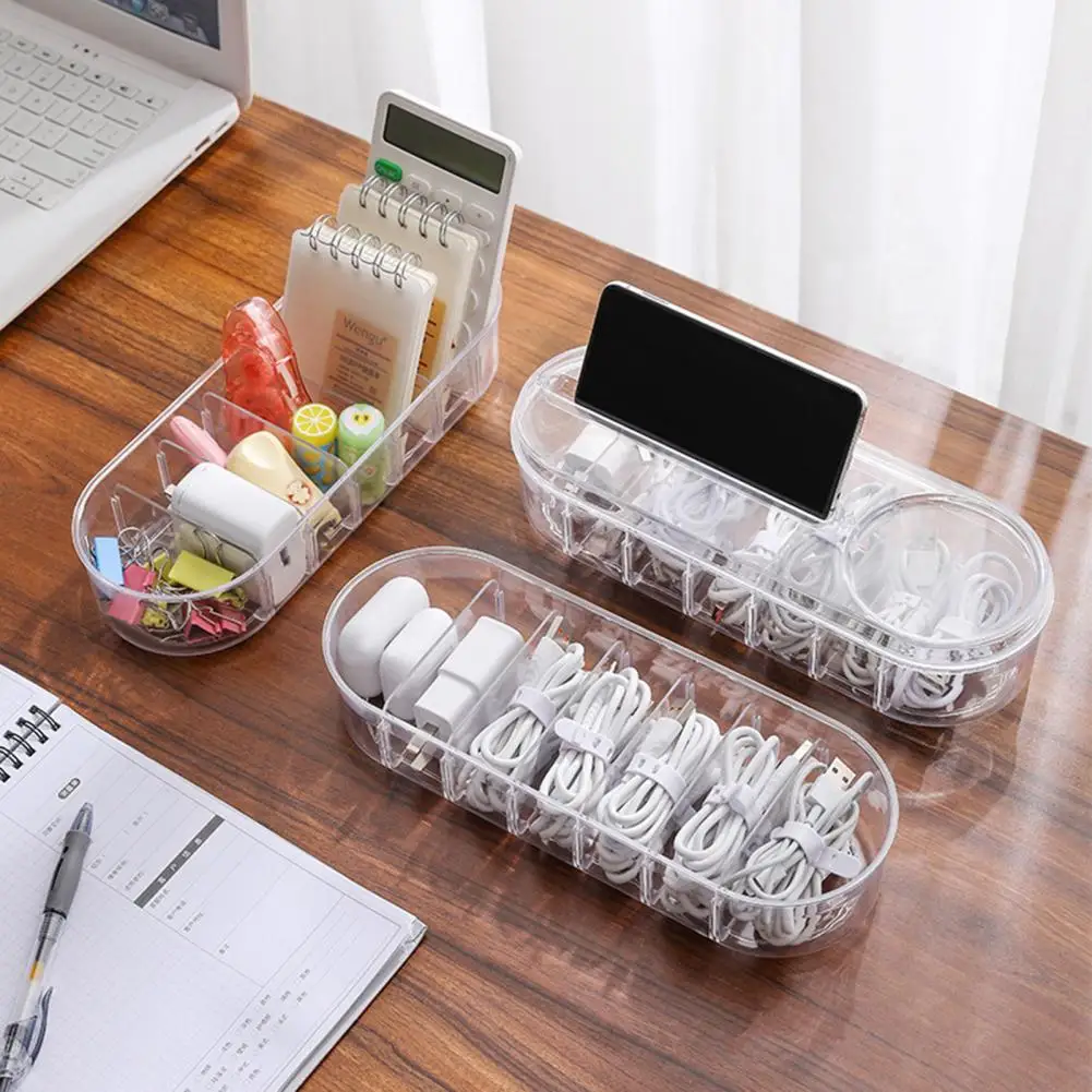 Cable Storage Box Plastic Data Line Storage Container Multi Grid Power Cord Storage Box Desk Stationery Sundries Storage Box