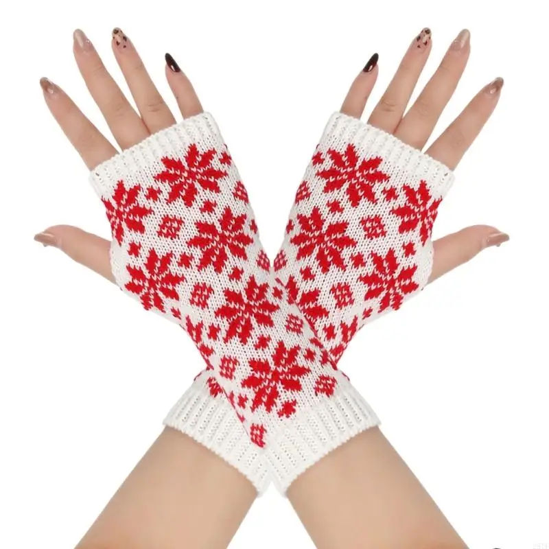 2025 New Christmas Pattern Gloves with Open-Finger Yarn Construction