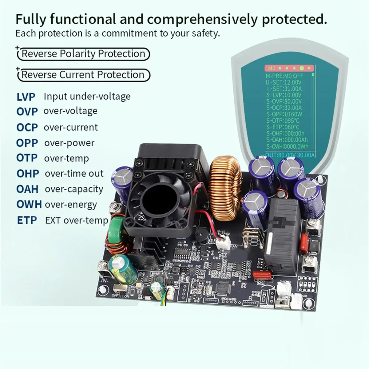 flash-sale-xy8030-cnc-dc-converter-80v-30a-2400w-mppt-solar-charging-cv-cc-step-down-module-color-lcd-display-single-module