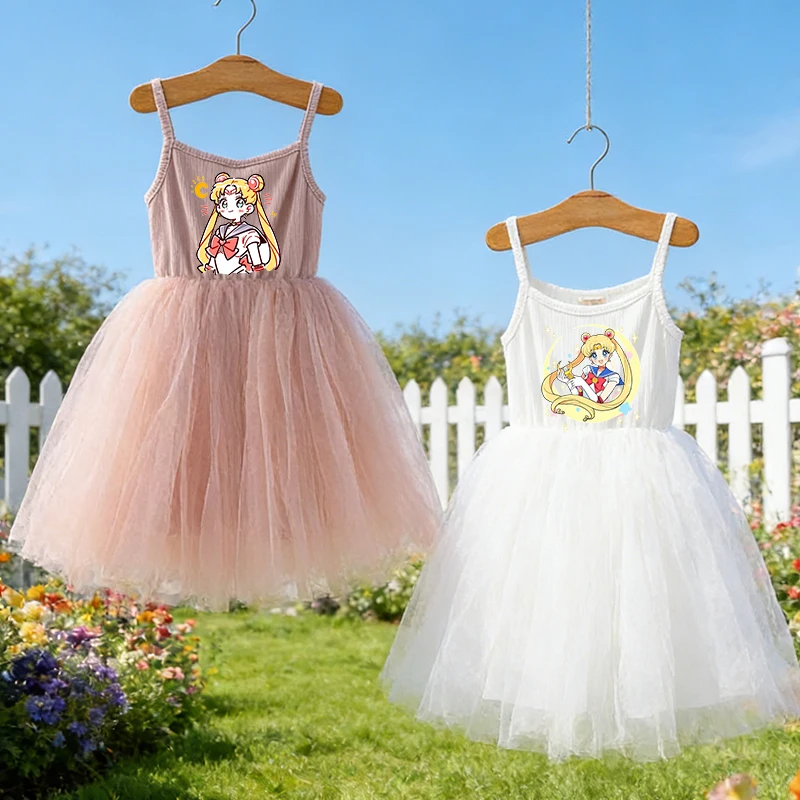 Vestido de Tirantes Finos de Sailor Moon para Niña, Vestido de Dibujos Animados, Ropa Infantil, Vestido de Moda de Verano, Falda de Princesa, Regalo de Cumpleaños