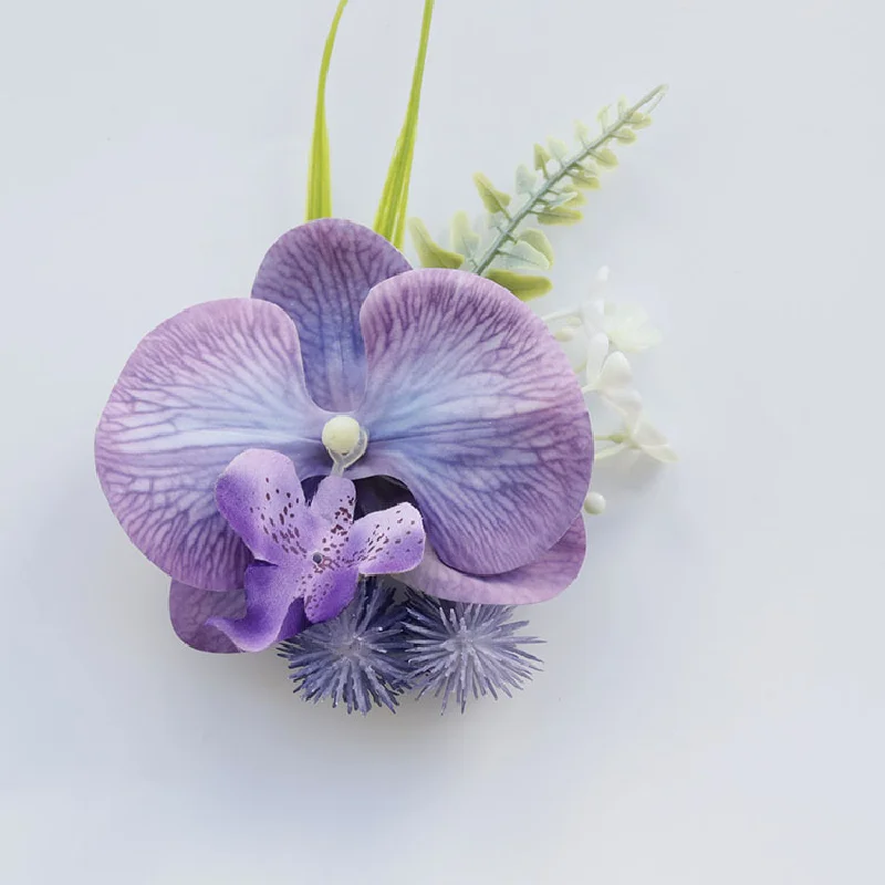 

Boutonniere And Wrist Corsage Amazon Cross Border Wedding Flower Bouquet Purple Phalaenopsis Bride Groom Bridesmaid Man