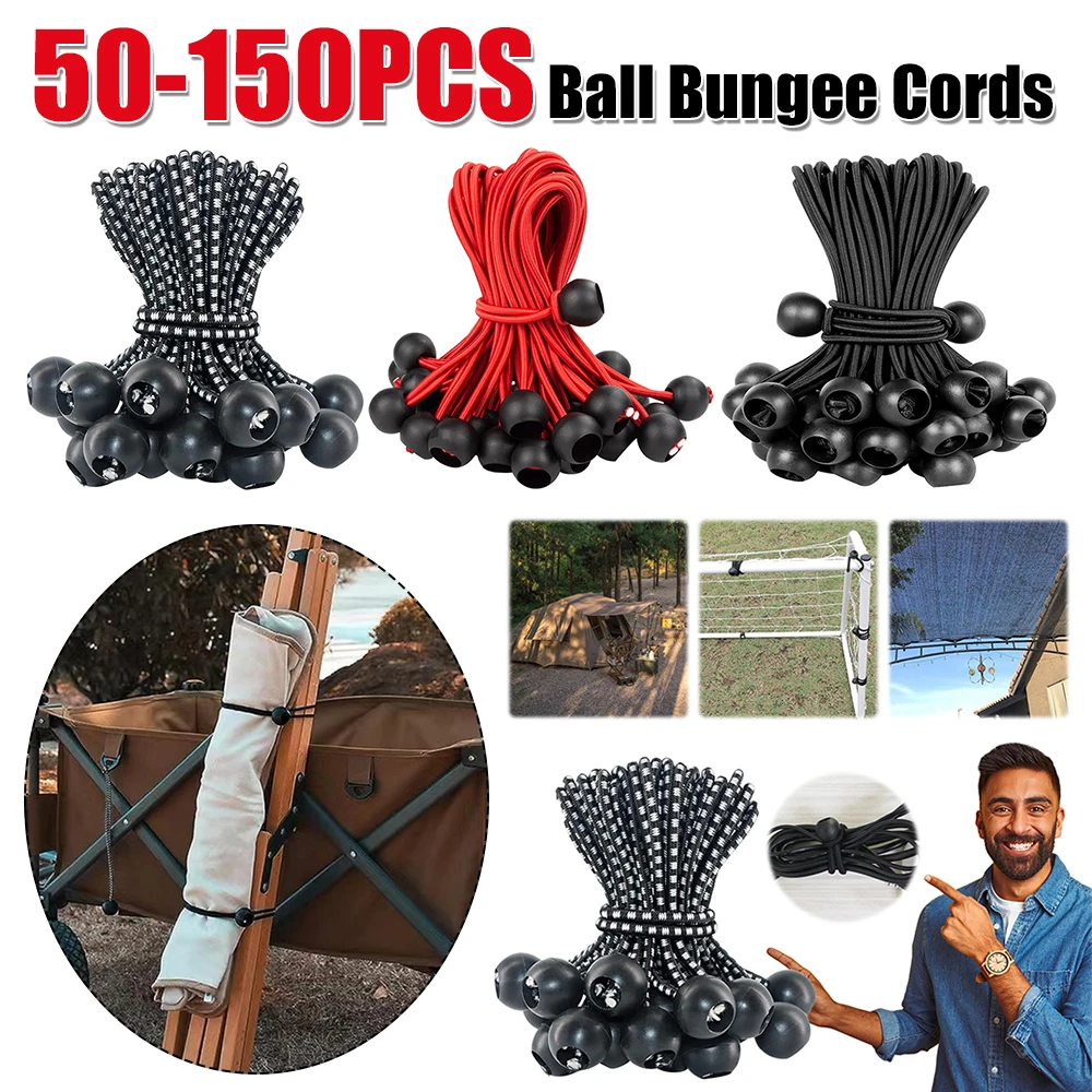 50/150Pcs Ball Bungee Cords with Elastic String Tarpaulin Flagpole Ties Cargo Tie Down Cords for Outdoor Indoor Activities