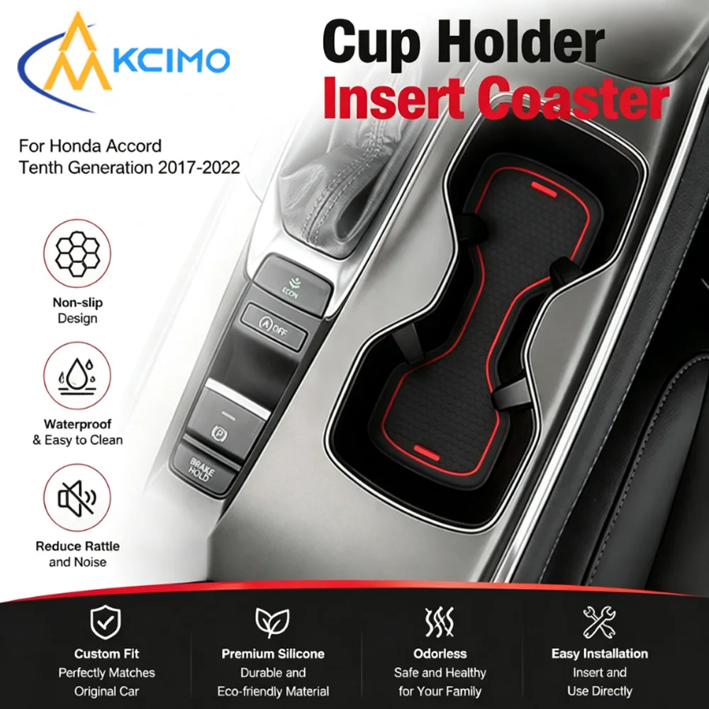 For Honda Accord Tenth Generation 2017-2022 Car Cup Holder Liner Coaster Anti-Scratch Anti-Slip Cup Slot Insert Rubber Pads
