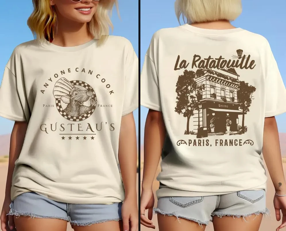

Двусторонняя футболка Disney Ratatouille, свободного кроя, повседневная, из чистого хлопка, весна/лето, уличная одежда для пар, винтажная футболка в стиле Харадзюку