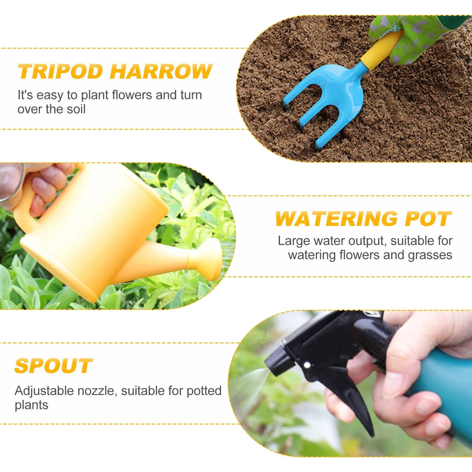 สีสัน Childs สวนชุดเครื่องมือพลั่วคราดรดน้ําสําหรับเด็กแกล้งทําเป็นเล่น Props รถไฟจินตนาการและความคิดสร้างสรรค์