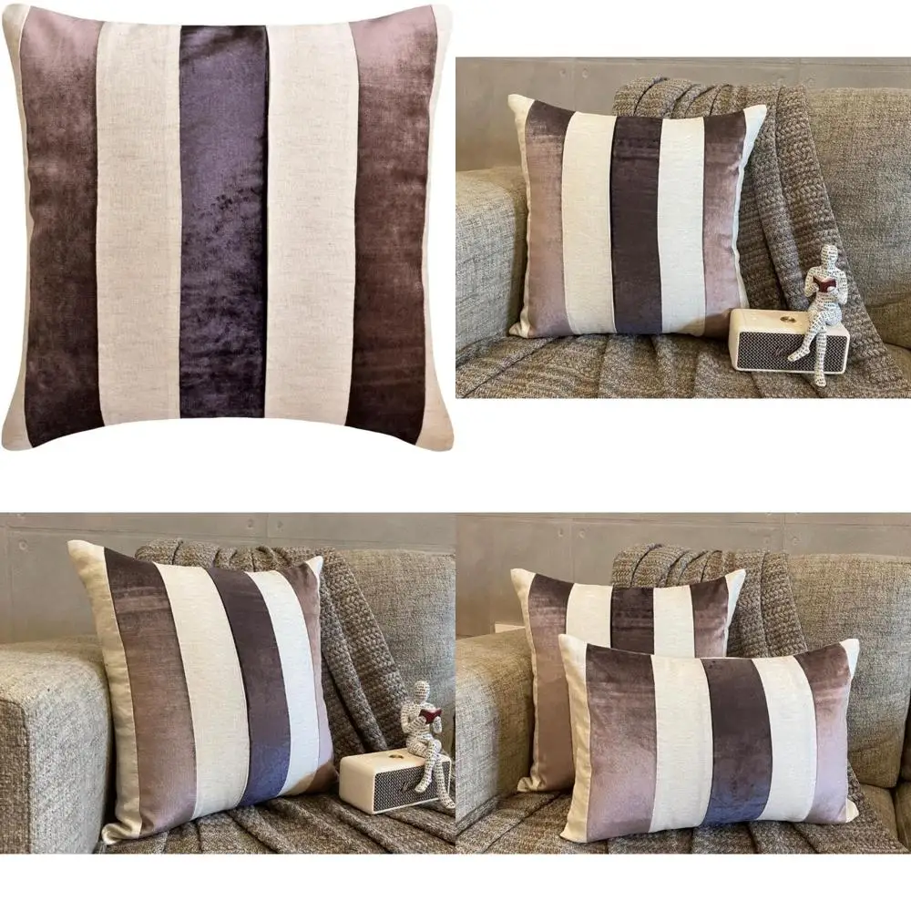 

Velvet Aubergine Throw Pillow Covers, Set of 2, 18x18 inches, Decorative Patchwork Pillowcases